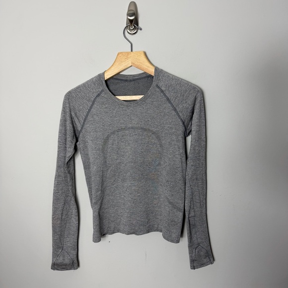 Lululemon Swiftly Tech 2.0 Waist Length Long Sleeve Slate/White Tee Shirt 930 - Picture 3 of 9